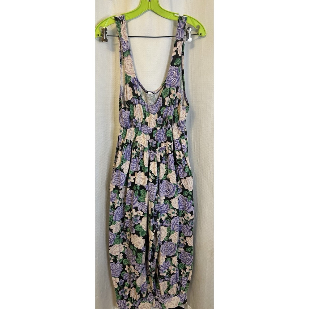 VTG 90s Floral Jumpsuit Overalls Juniors 7/8 Cottagecore Black Purple